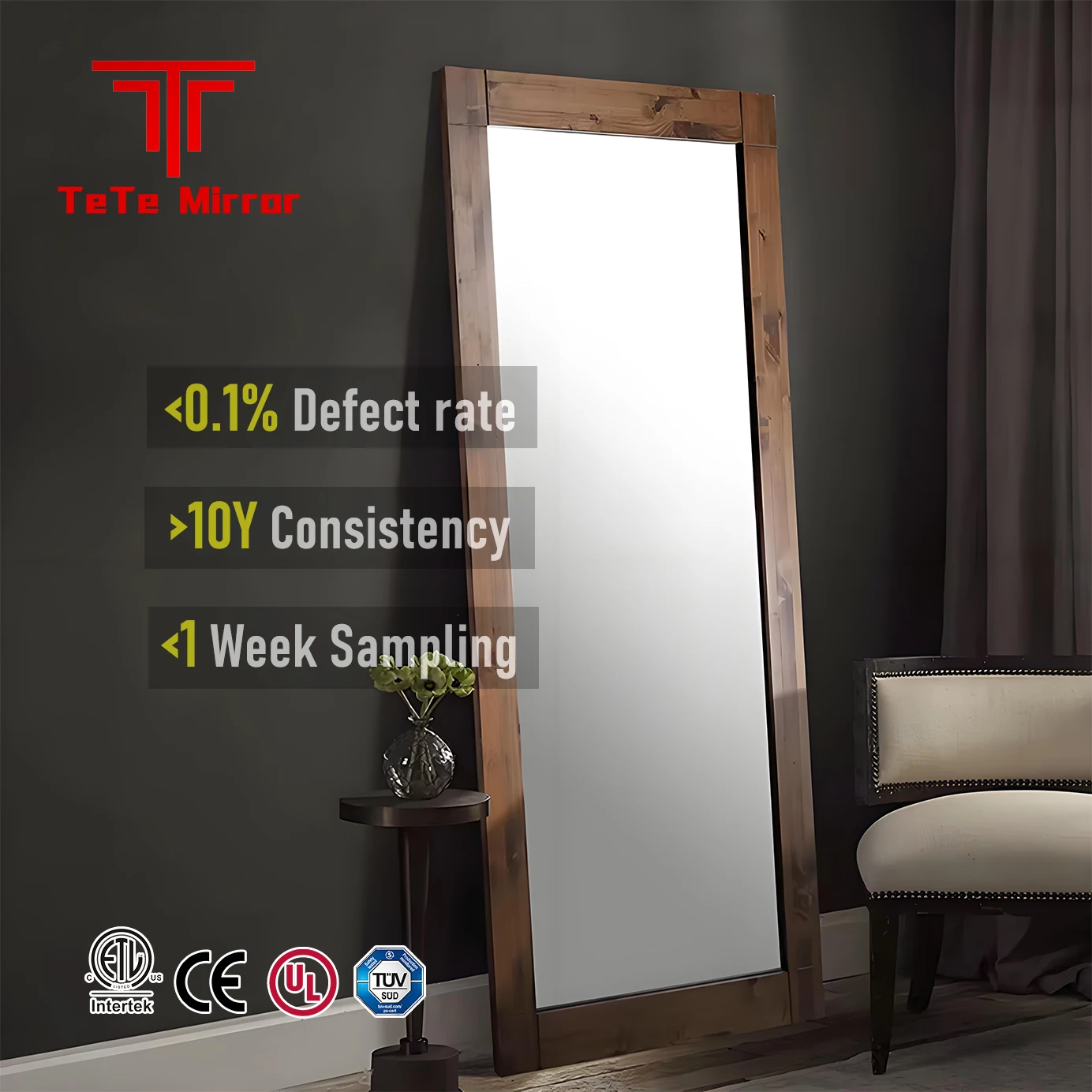 TETE Custom Nordic Rectangular Full-Length Floor Mirror Modern Design Wooden Framed Bath Living Room Bedroom Decorative Mirrors