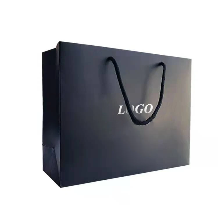 Luxury Boutique Gift Custom Printed Packaging Matt Black Paper Shopping Bags