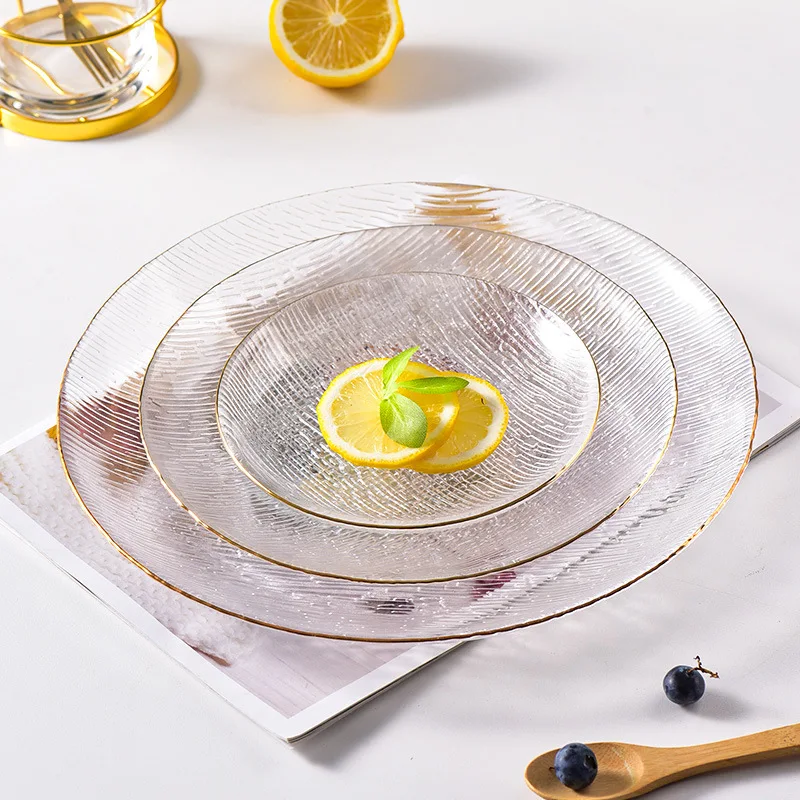 Wholesale Glass Charger Plates Wedding Gold Rim Clear Glass Dinner