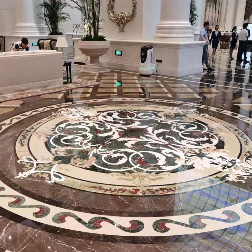 GOLDTOP Luxurious Customized Flower Design Waterproof Waterjet Marble Tiles Modern Style Polished Surface Indoor Outdoor Use