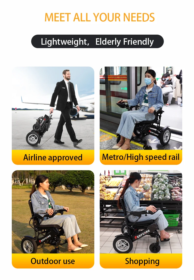 120 Kgs Black Motorized Power Wheelchair Lightweight Aluminum Alloy