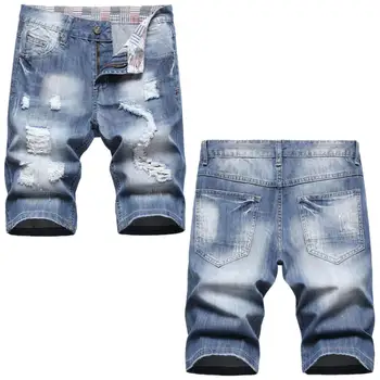 Wholesale custom jeans clothes summer ripped denim pant men's casual shorts denim jeans