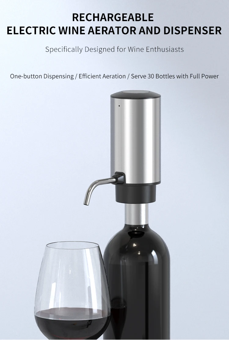 Modern Style Rechargeable Electric Wine Decanter Automatic Stainless Steel and ABS Wine Dispenser for Business Gifts