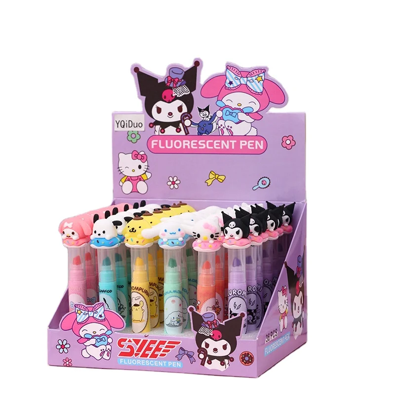 YuBon 36pcs/Box Highlighter Melody KT Cinnamoroll Cute Children Drawing Marker Cartoon Students Learn Stationery Supplies