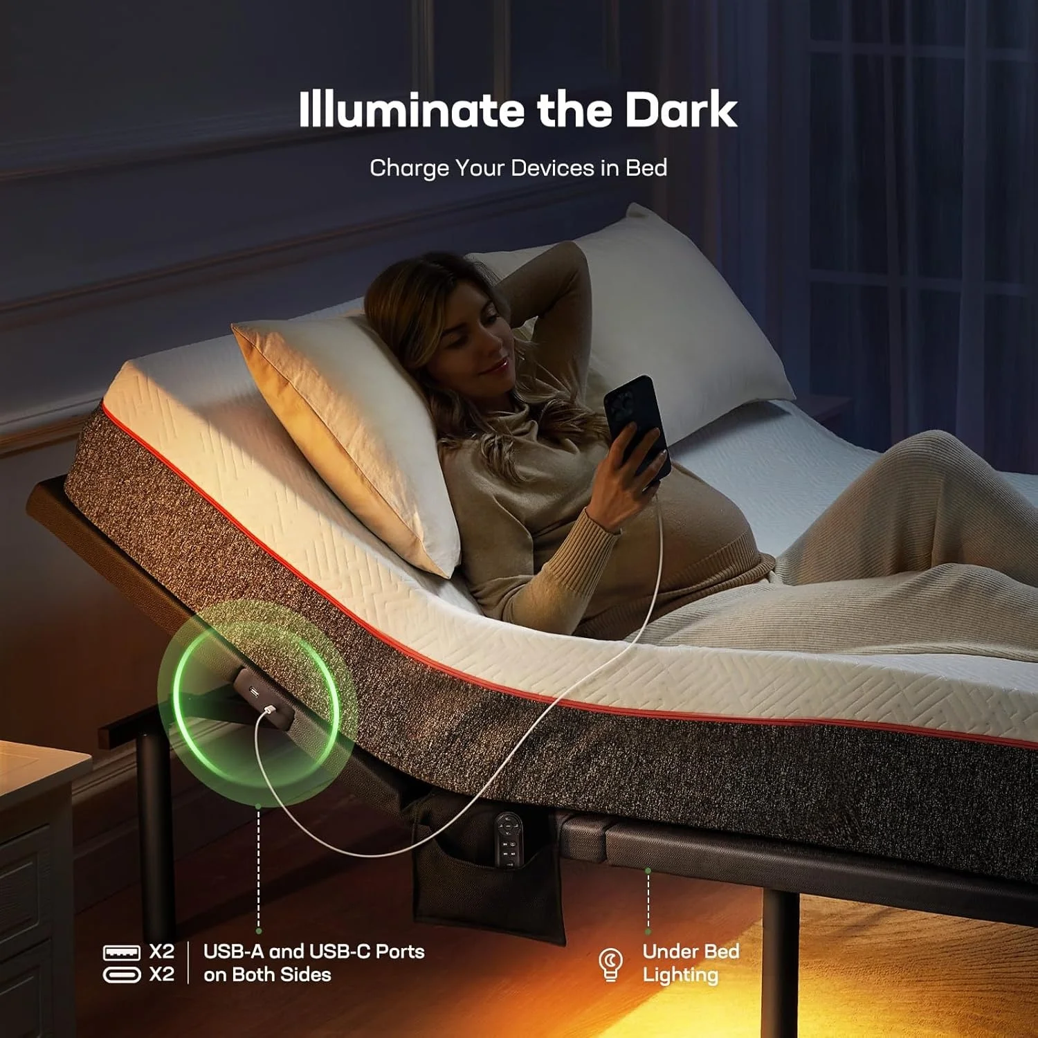 Easy Operation Wireless Remote Control Motorized Lift Bed Twin XL Size Adjustable Bed Base Frame factory