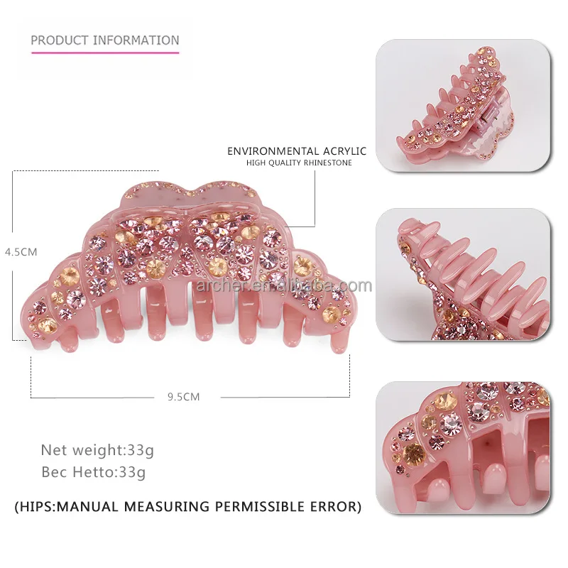 luxury Rhinestone Girls Lady Large Crystal Acetic Acid Large acrylic resin Hair Claw Clip Slip Strong Hold Claw Hair Clips