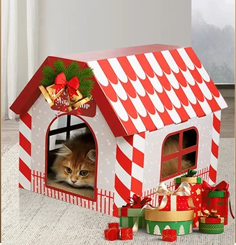 Pet Products Corrugated Paper Wear Resistant Cat Scratching Board Christmas Holiday Festival Gift Mult Functional Paper Pet Nest