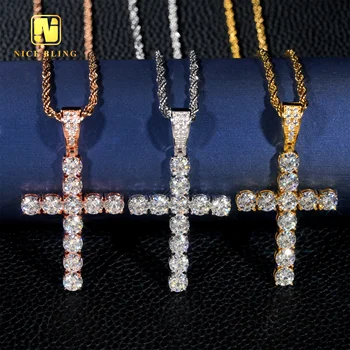 Pass diamond tester 925 silver vvs moissanite cross pendant fashion hip hop jewelry 6mm moissanite diamond cross pendant