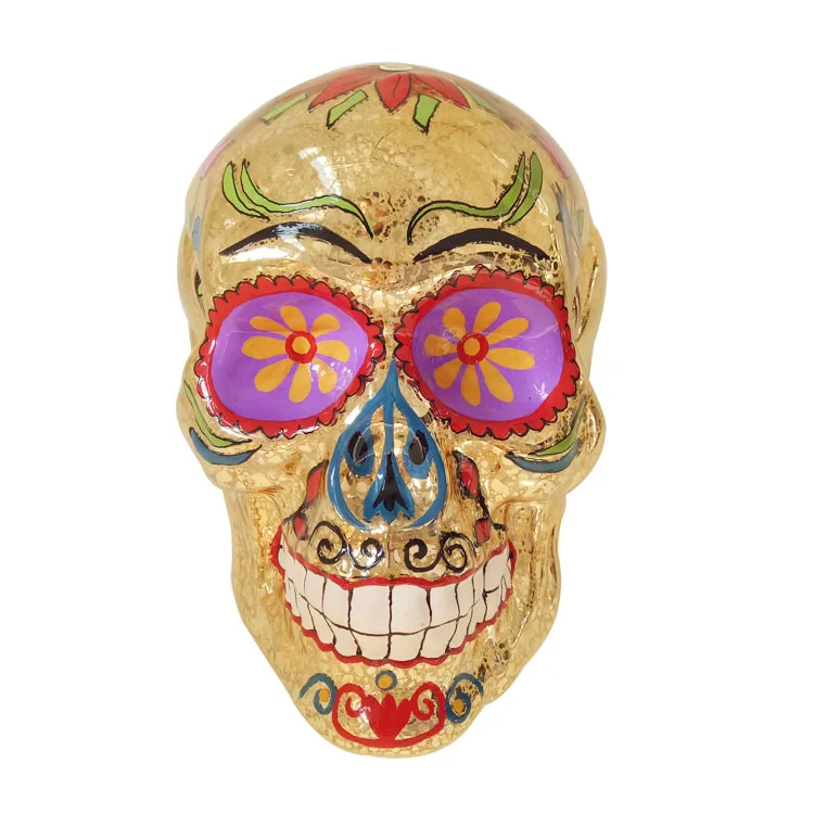 Day of the dead led lights up sugar glass Halloween skull figurines home decoration ideas wholesale