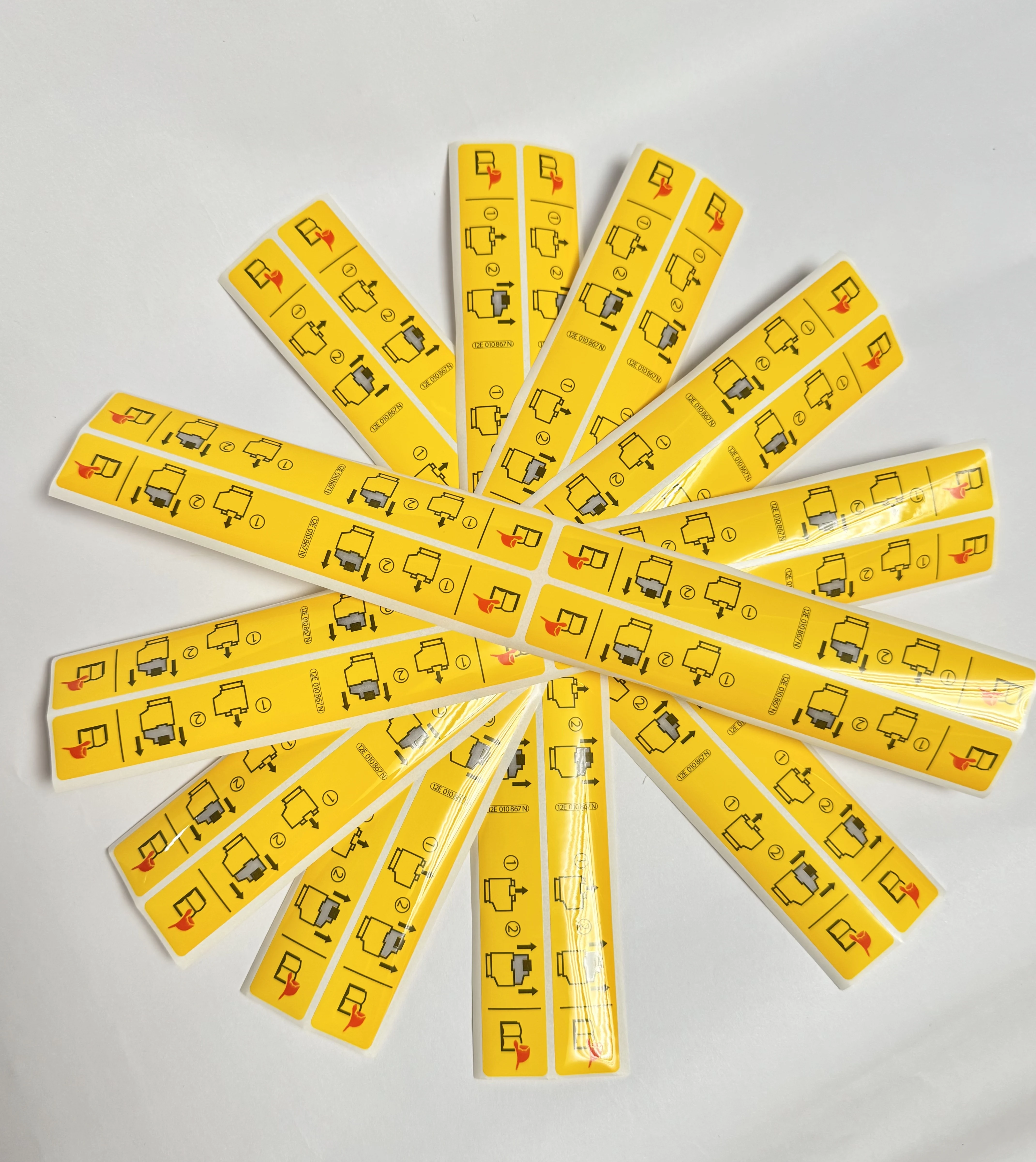Custom UV-Printed Yellow PVC Vinyl PET Electronic Warning Label Sticker Glossy Strong and Durable Rolled in Carton Packaging