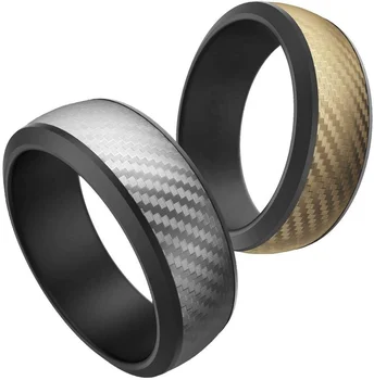Delicate Stylish Carbon Fiber Texture Two Piece Rubber Wedding Ring