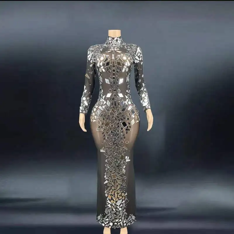 Ad1181 Vestido De Gala De Mujer Translucent Mesh Sequins Mirror Long Sleeve  Glitter Ball Gown - Buy Vestido De Gala De Mujer,Sequins Mirror Dresses  Women,Long Sleeve Glitter Ball Gown Product on 