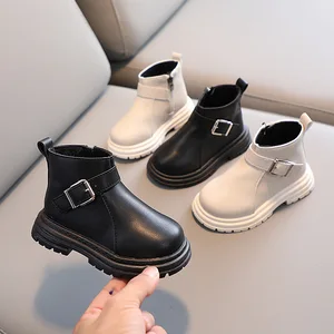 Children's Fashion British Ankle Boots Soft Soled Warm Cotton Short Boots for Children Boys and Girls