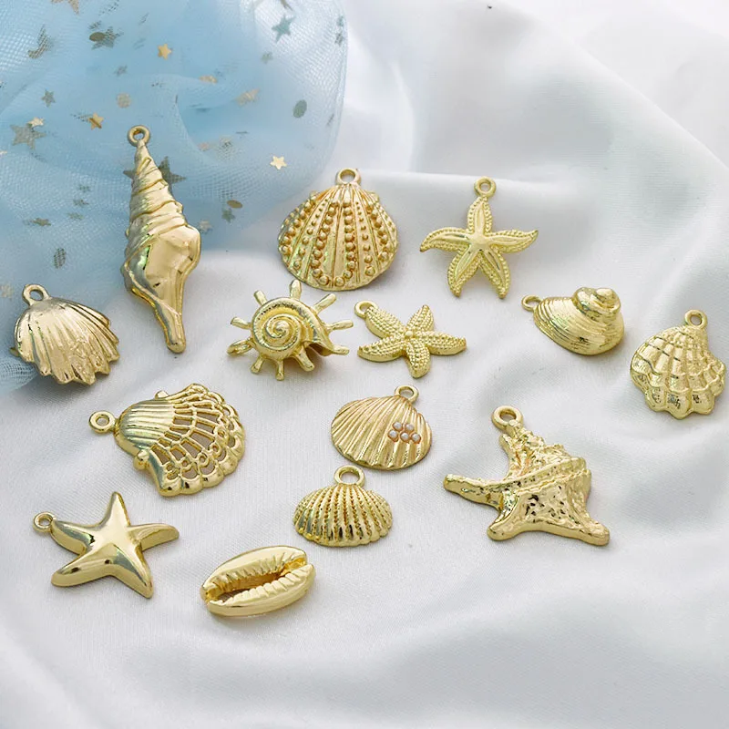 Hot Sale Alloy Gold Ocean Life Sea Animal Seashell Charms Pendants