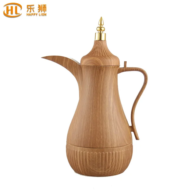2021 New Arrivals Thermos Arabic Wood Grain Flasks For Coffee Tea 1000ml ABS Plastic Body With Pink Glass Refill Keep Hot & Cold