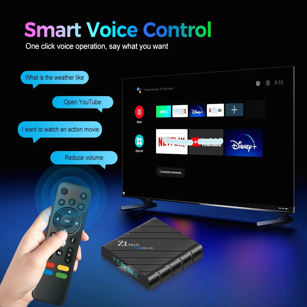Z1 Plus Android TV Box - 4K Media Player with Voice Remote