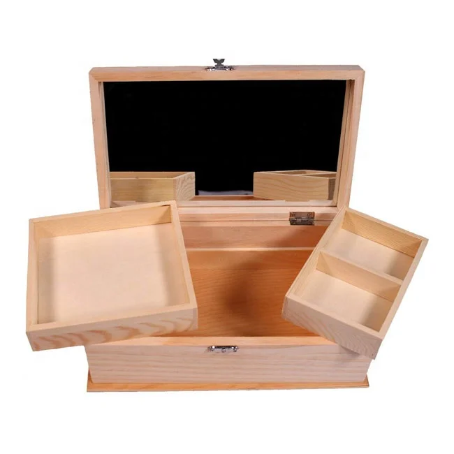 factory supplier wooden mirror box with storage tray inside