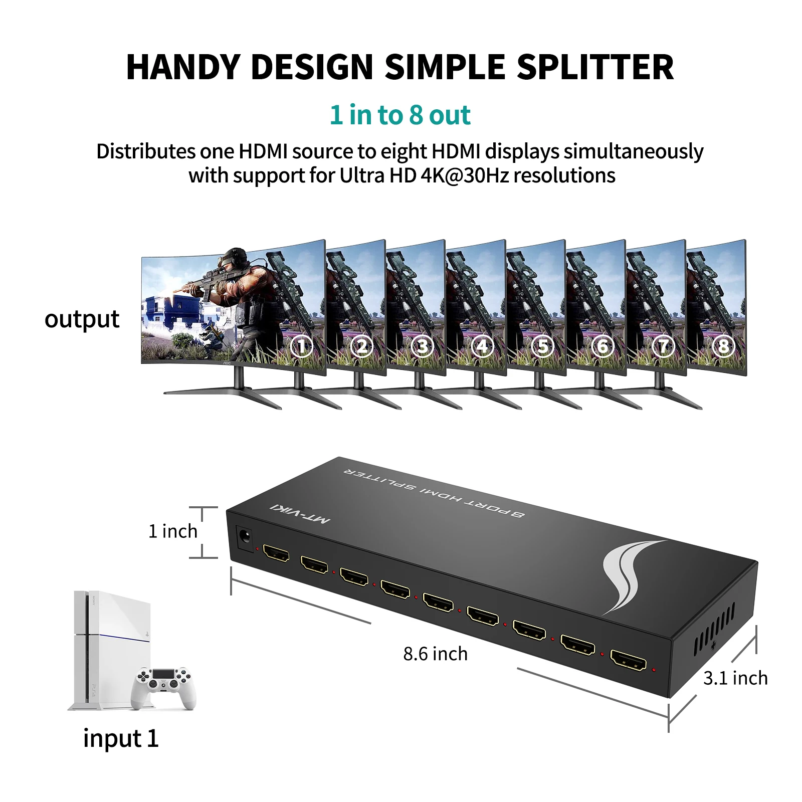 HDMI Splitter 1 in 8 Out 4k@30hz - MT-VIKI 1x8 HDMI Splitter
