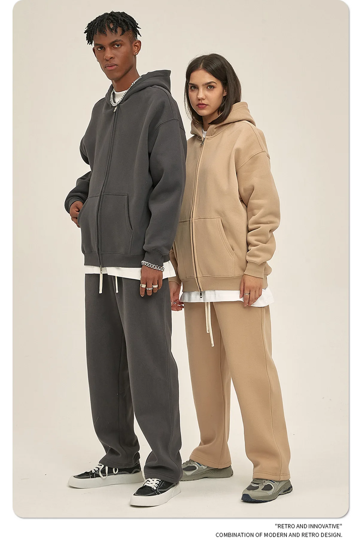 350g Thick Fleece Oversize Zip up Hoodie & Jogger Pants Set