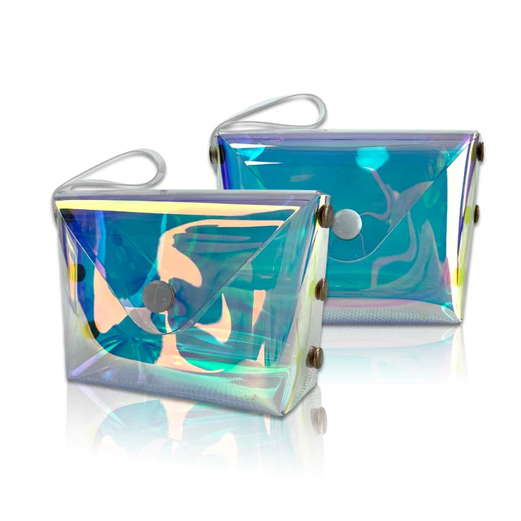 Monedero de PVC holográfico para niñas, Mini monedero transparente