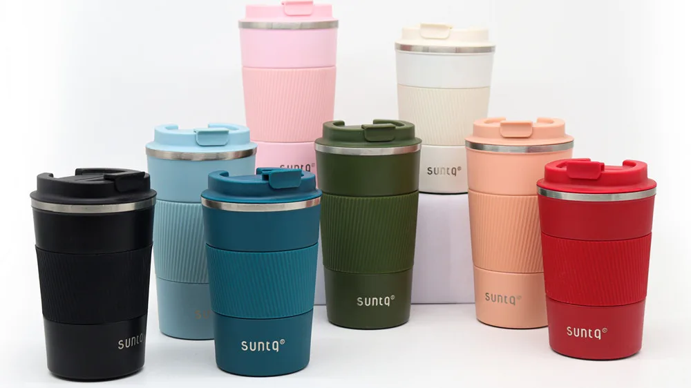 Suntq Reusable Coffee Cups 380ml Travel Mug With Leakproof Lid Custom Logo Vacuum Insulated 7287