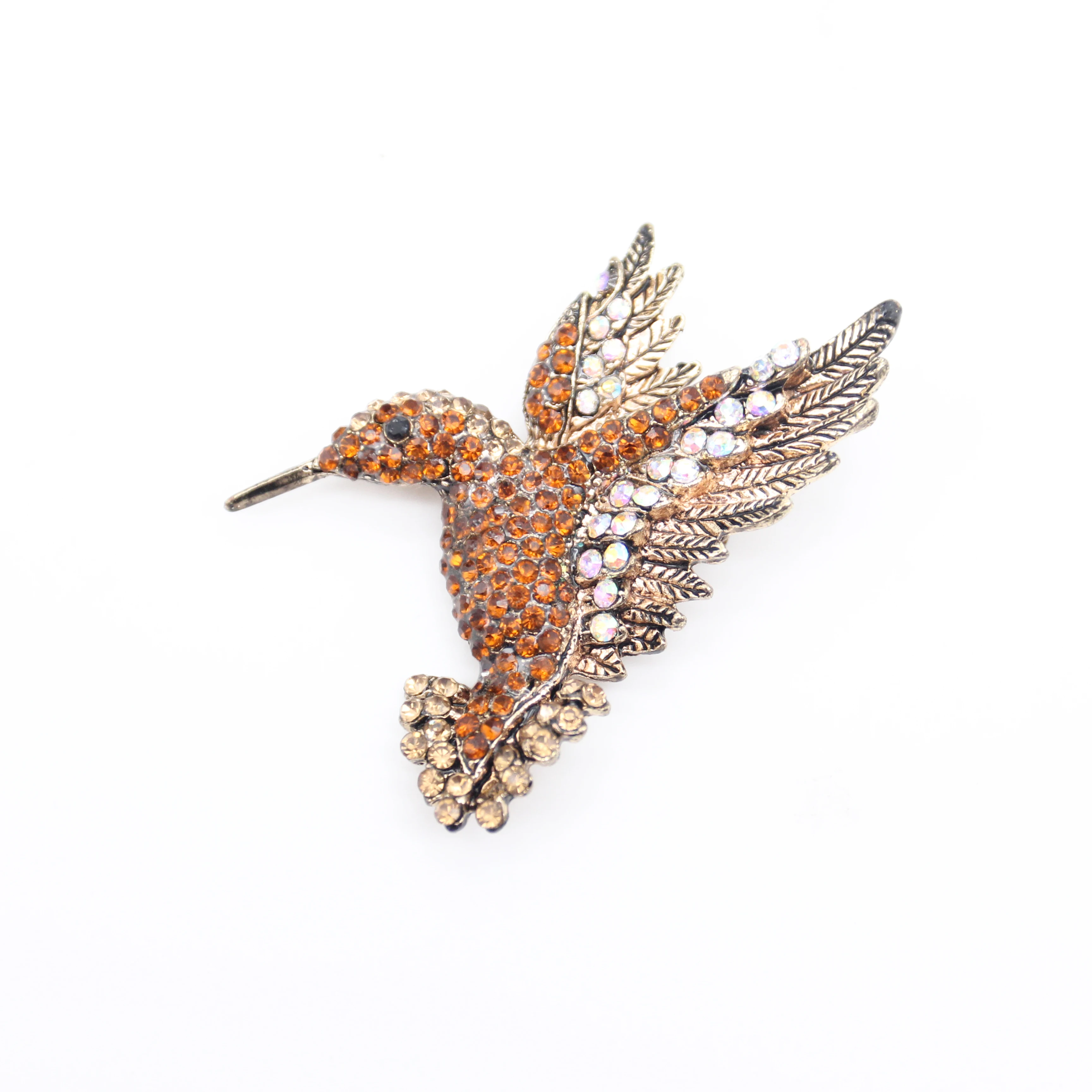 NEWEI Kolibri Brosche - Antik Gold Mit Strass | Vogelmotiv Schmuck