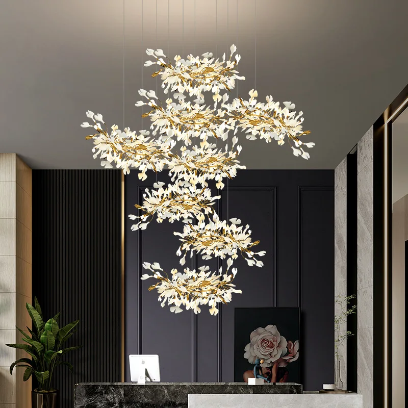Designer Restaurant Chandelier - Artistic Ginkgo Leaves Chandelier Living Room of Villa - Hotel Lobby - Banquet Hall Chandelier