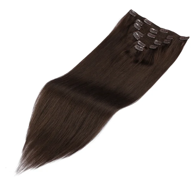 aliexpress online shopping Wholesale Classic Clip In Hair Pieces dark brown Virgin human hair Clip-ins Hair Extensions