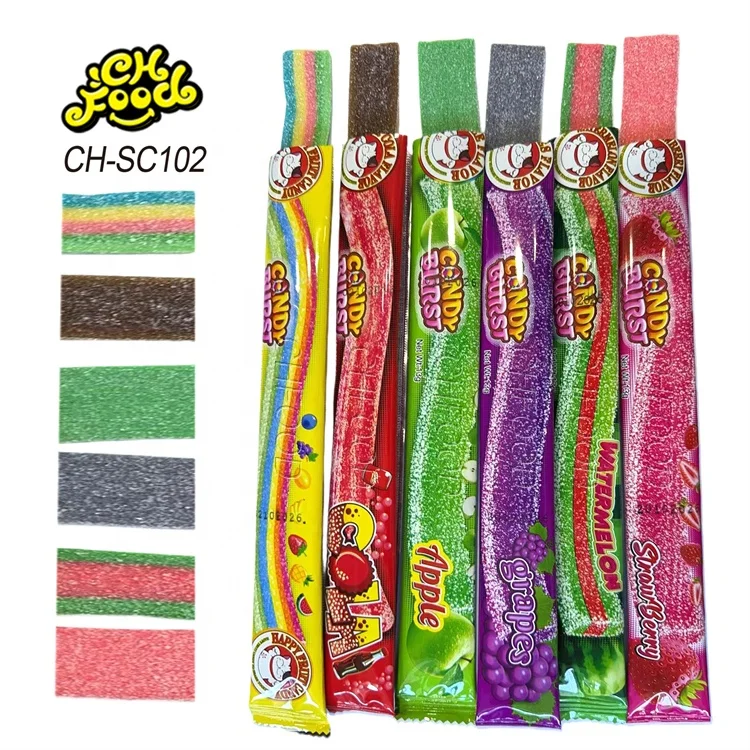 Custom Halal Sugar-coated Colorful Fruity Sour Roll Belt Gummy Jelly Candy Sweets Soft Chewy Candy Toys Snack
