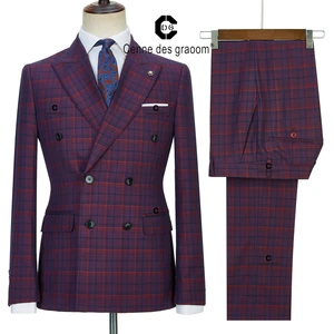 C-D-G Check Slim Fit Business Work Office Uniform Plaid Suit Party Prom Banquet Wedding Double Breasted Six Buttons