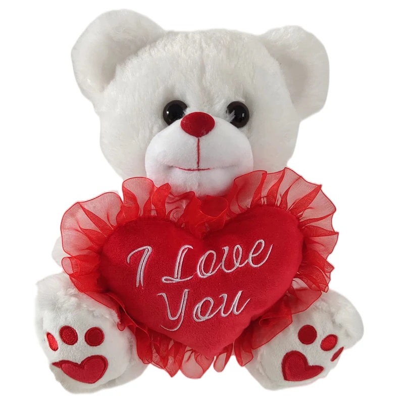 25cm Valentines Stuffed Animals White Teddy Bear Holding A Red Heart ...
