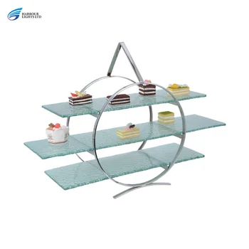 Three -Layer Circle Glass Food Display Rack Stainless Steel Buffet Dessert Cake Snack Tea Stand Pop Catering Equipment For Party