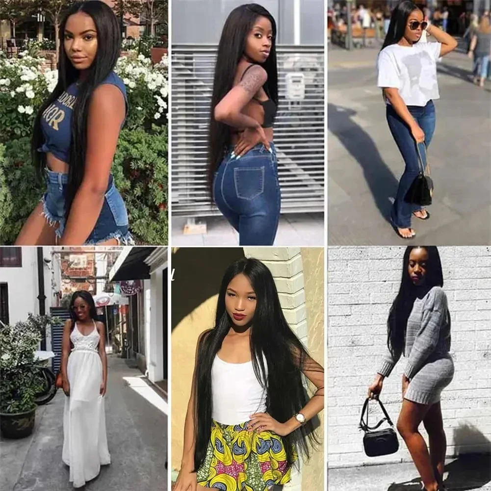 Extensions de cheveux humains brésiliens Remy lisses de 30, 32 et 40 pouces pour femmes_voghion.com
