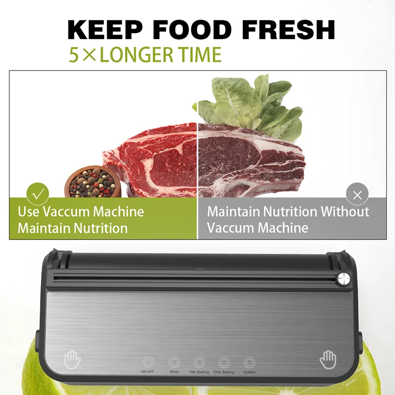 Private Label Kitchen Small Appliances Automatic Vaccum Glass Jar Vacuum Sealer Machine With  Bag Roll Box