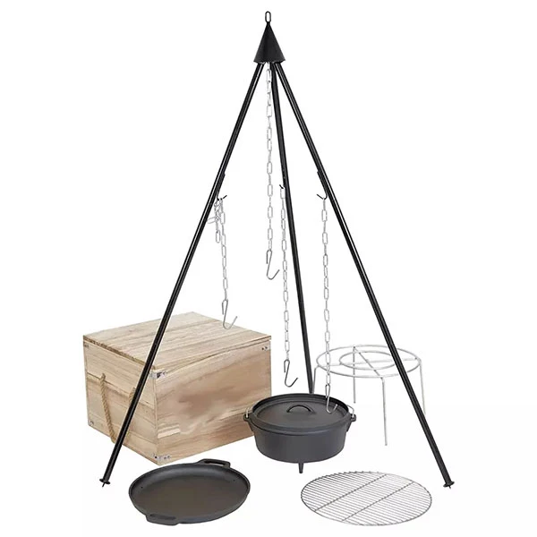 Outdoor Dutch Oven Set Cast Iron Cooking Pot With Lid Lifter Camping