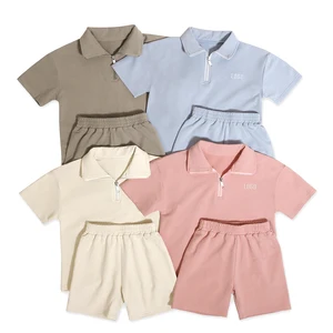 Professional Manufacturer Kids Outfit Short Sleeve Popular Cropped Zip up Hoodie Elastic Waistband Girls Clothing Sets