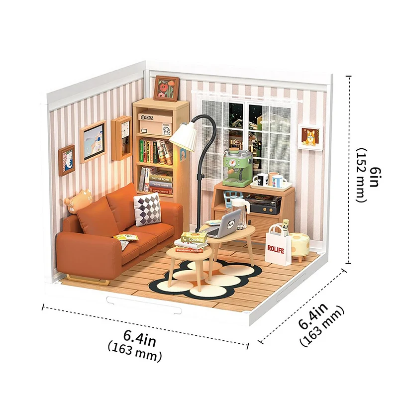 Robotime Rolife 3D Plastic Puzzle DW007 Cozy Living Lounge Building Toy Kit DIY Miniature House