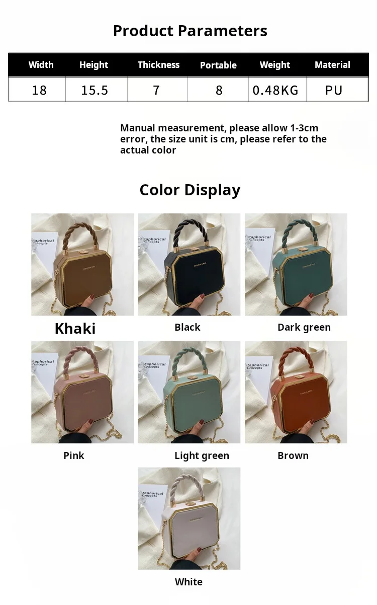 Lady Fashionable Handbag Simple Chain Embellished Mini Square Crossbody Bucket Bag Premium Polyester Lined Casual