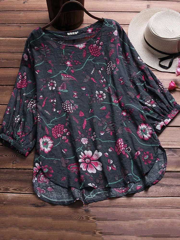 2022 New Design Floral Printed Plus Size Loose Causal Women Shirts  OC515