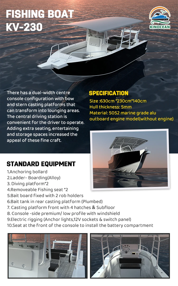 Commercial Aluminum Fishing Boat Center Console Speed Boat Yacht For Drifting Manufactured By