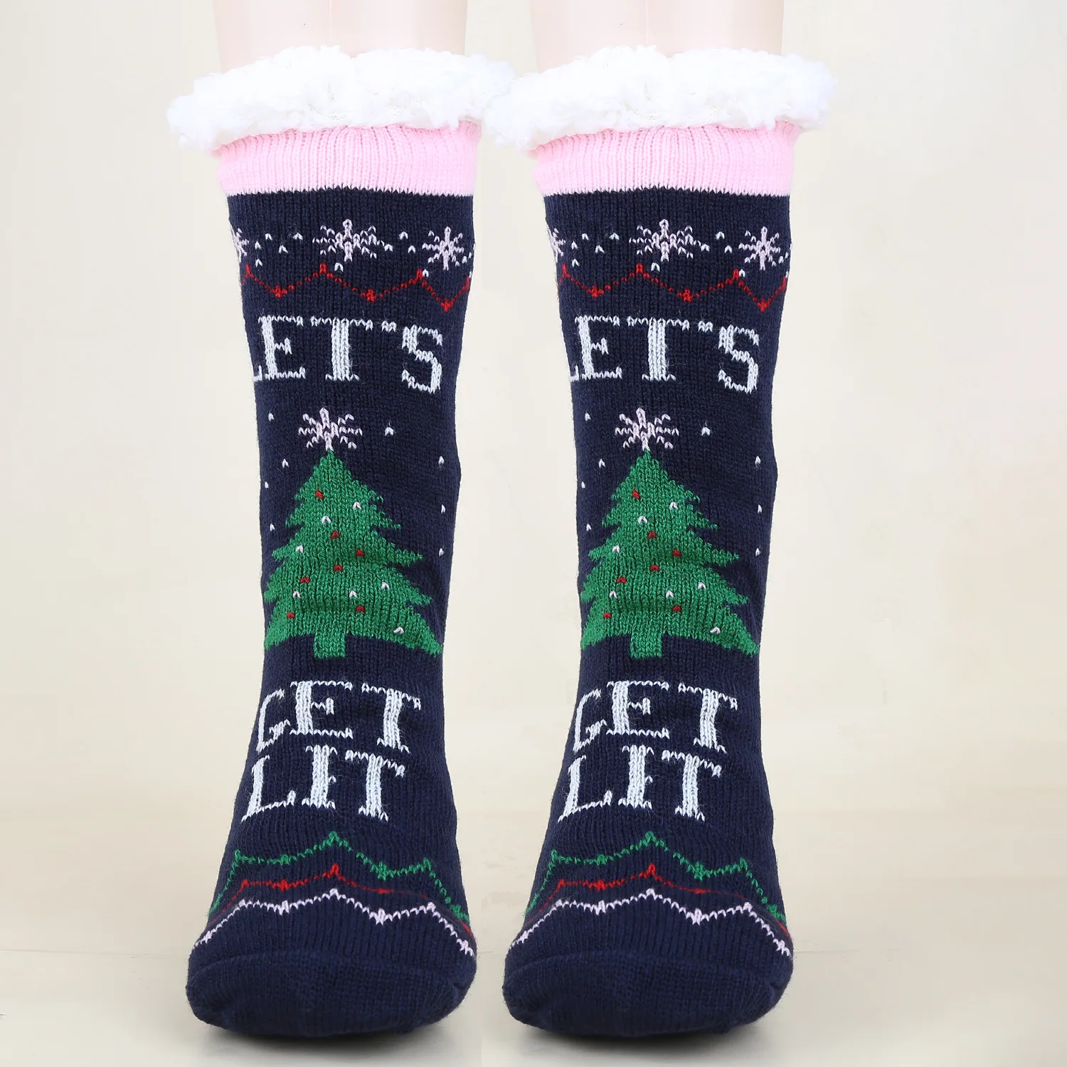 Custom Slipper Socks Santa Fuzzy Fluffy Thick Warm Winter Cozy Socks ...