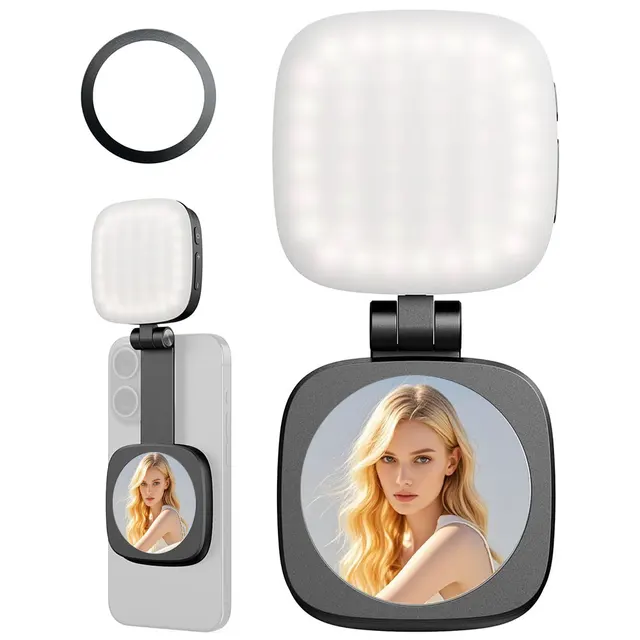F662 Magnetic Selfie  Light, Adjustable Brightness, Foldable Makeup Light, Rotate 360 Degrees Fill Light with Mirror