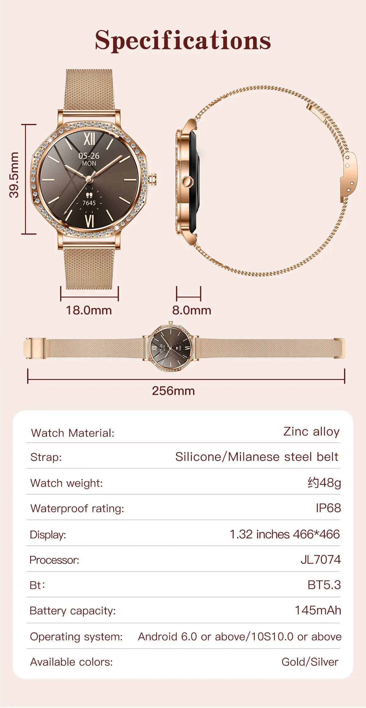 product ultra thin women smart watch heart rate recording fitness exercise modes gps tracking support ai voice blood oxygen monitoring-11