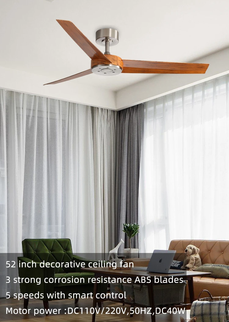 Esc Home Wood Design 52 Inch Ceiling Fan Modern Quiet 5 Fan Speed Cute