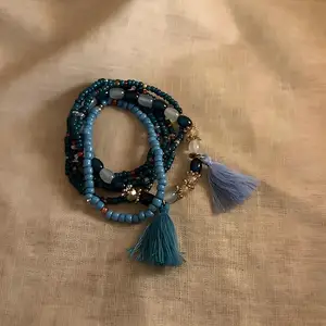 Bohemian Multilayer Beaded Bracelet with Blue Tassels Vintage Style Elastic Bracelet for Women's Fashion Jewelry