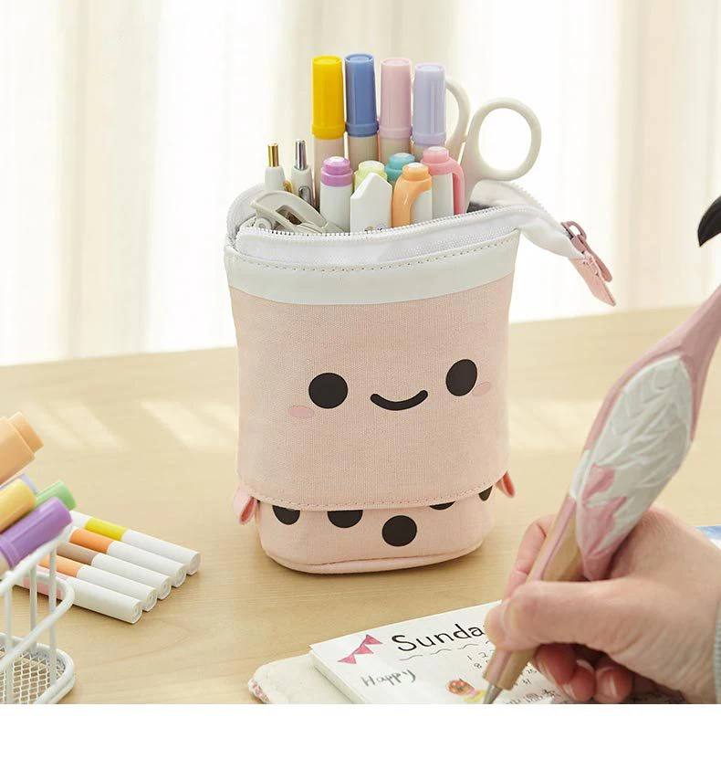 Hot Sale School Creative Drop-down Stackable Round Canvas Telescopic Pencil Bag