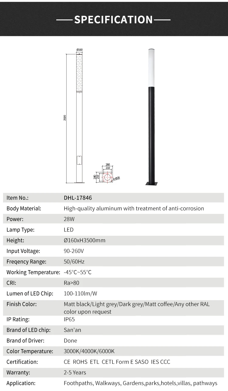 Daheng Lighting ETL CE Decorative Cast Aluminum LED Outdoor Garden Light
