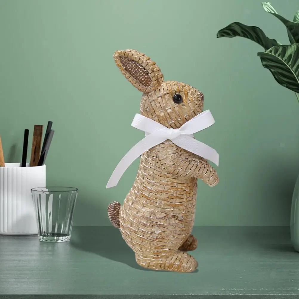2024 New Easter Resin Rattan Wicker Bunnies Statue Rabbit Ornaments