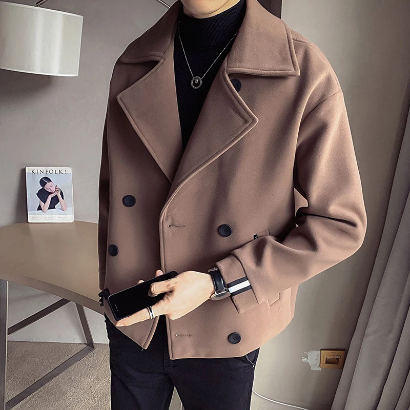 Trendy Brand Autumn Winter New's Cropped Jacket mens Korean Style Casual Fashion Woolen Overcoat Warm Net Red Version For_voghion.com