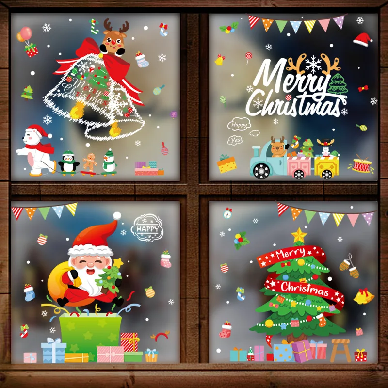 Adesivi Natalizi Per Finestre – Decorazioni Di Natale Con Babbo Natale E Fiocchi Di Neve – PVC Elettrostatico Riutilizzabile